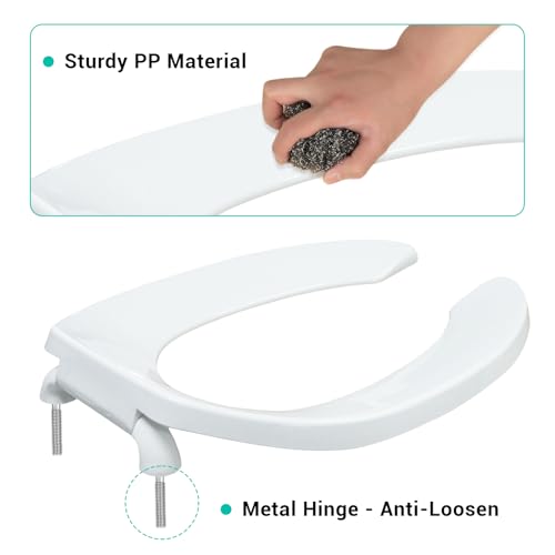 Heavy Duty Commercial Open Front Toilet Seat, Elongated 18.5-Inch, 1PACK | Public Toilet Seat for Hospital, Hotel, School, Church, PP Material, Fits Most Toilet Bowl Seat, White
