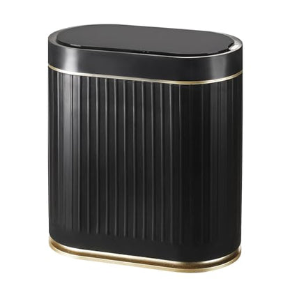 SYNCVIBE Bathroom Sensor Trash Can with Lid, 2 Gallon, Black Gold | Automatic Garbage Can, 7.5 Liter Smart Trash Bin, Slim IPX5 Waterproof Plastic Wastebasket for Bedroom and Office - color: Black gold