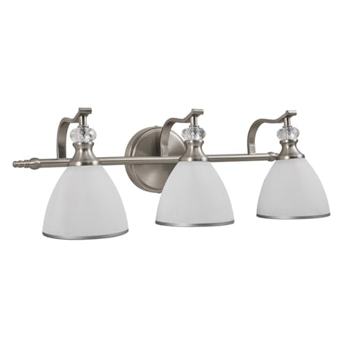 ANDY STAR Bathroom Light Fixture, 3-Light Bathroom Vanity Light Brushed Nickel, Vintage Wall Sconce with Hand-Painted Frosted Lampshade, Wall Lamp in Silver Finish for Bedroom, Living Room, Restroom - color: Brushed Nickel, size: 3-Light