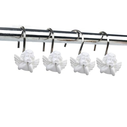 Twofish Home White Angel Shower Curtain Hooks Anti Rust Shower Curtain Hooks Decorative Resin White Angel Shower Curtain Rings Set of 12 - color: White Angel