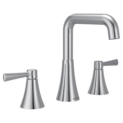 Moen Ronan Chrome Two-Handle Widespread Modern Double Bend Bathroom Faucet, Valve Included, 84026 - color: Chrome, style: 2-Handle Widespread