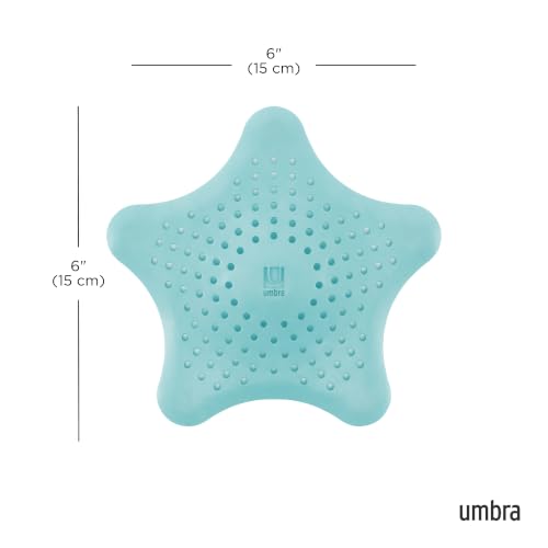Umbra Starfish Hair Catcher, Fun Drain Cover Fits Most Standard Tub and Shower Drains, 6" Diameter, Lagoon Blue - color: Lagoon Blue