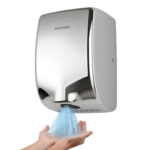 anydry Compact Hand Dryer for Bathrooms, Polished Stainless Steel Finish | Ideal for Commercial or Home Use, High-Speed Airflow, Fast Drying, AC 100–130 V~, Smart Warm Wind, Easy Hardware Wiring - color: Polished Stainless Steel