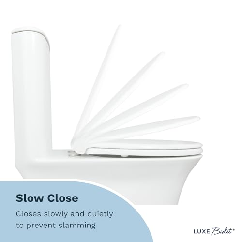 LUXE TS1008E Slow Close Elongated Comfort Fit Toilet Seat, White | with Slow Close, Quick Release Hinges, and Non-Slip Bumpers - size: Elongated