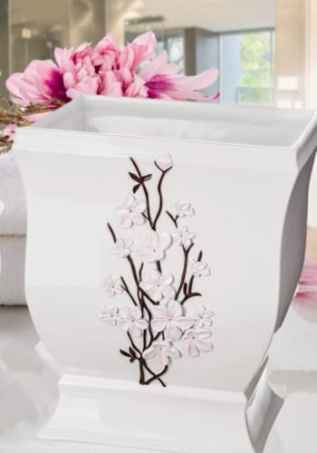 Creative Scents Vanda White Trash Can 1.48 Gal / 5.6L - Decorative Designed Wastebasket - Durable Small Bathroom Trash Can - Waste Basket for Bathroom, Powder Room, Bedroom Or Living Room Decor - style: Trash Can