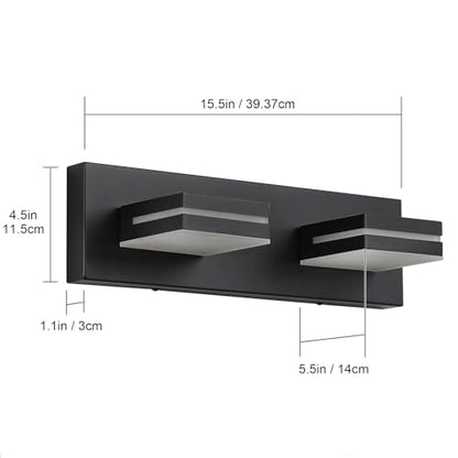 SineRise LED Modern Bathroom Vanity Light Fixtures, Modern Acrylic Bathroom Wall Lighting Fixtures Over Mirror, 2-Light, 15.5-Inch, Black, White - color: Black, White, size: 2-Light, 15.5-Inch