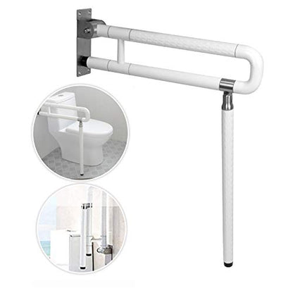 MYOYAY 24In Toilet Safety Rails Wall Mount Floor Support Foldable Toilet Grab Bar Handicap Grab Bars Rails Non-Slip Stainless Steel Flip Up Grab Bar Fluorescent Handrails for Seniors Disabled Pregnant