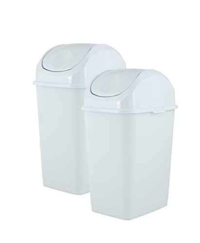 Superio Small Plastic Trash Can with Swing Top Lid, Compact Slim Waste Bin for Under Desk, Office, Bedroom, Bathroom, Dorm Room, 10 Qt. Portable Garbage Can 2.5 Gallon (White, 2 Pack) - size: 2.5 Gallon, style: 2 Pack