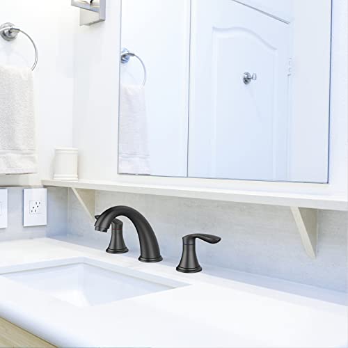 Bathroom Sink Faucet, Faucet for Bathroom Sink, Widespread Matte Black Bathroom Faucet 3 Hole with Plastic Pop Up Drain and cUPC Lead-Free Hose - (Matte Black) - color: Matte Black, size: 8 inch 1 pack