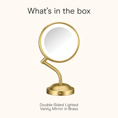 Conair Lighted Makeup Mirror, LED Vanity Mirror, 1X/5X Magnifying Mirror, Battery Operated in Brushed Brass - style: Brushed Brass 1X/5X Magnification