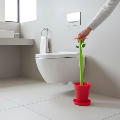 Vigar Flower Power Toilet Brush and Holder Set, House and Bathroom, Red | Toilet Bowl Cleaner, Daisy-Shaped Handle, Flowerpot Base and Saucer, for House and Bathroom - color: Red
