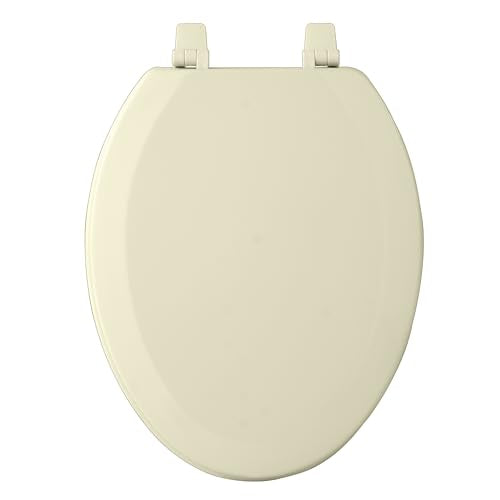 PowerSellerUSA Wood Elongated Toilet Seat, Adjustable Hinges Toilet Seats with Non Slip Grip Tight Bumpers, Oval Shape Heavy Duty Wooden Bathroom Toilet Seat Close Lid Set, Bone - color: Bone - Wood, size: 19" Elongated