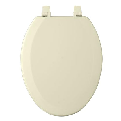 PowerSellerUSA Wood Elongated Toilet Seat, Adjustable Hinges Toilet Seats with Non Slip Grip Tight Bumpers, Oval Shape Heavy Duty Wooden Bathroom Toilet Seat Close Lid Set, Bone - color: Bone - Wood, size: 19" Elongated