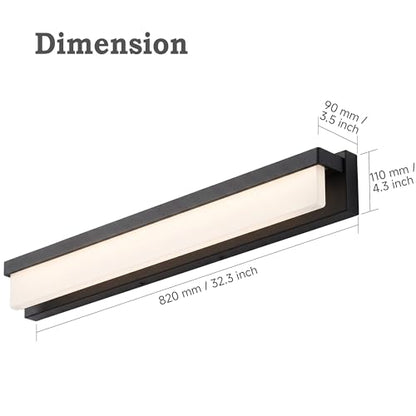URSOLA LED Bathroom Vanity Light Fixture Over Mirror 32.3 inch Modern Rectangle Black Matte Metal Lighting Bar 4000K Daylight Wall Sconce (Black) - color: Black, size: 32inch