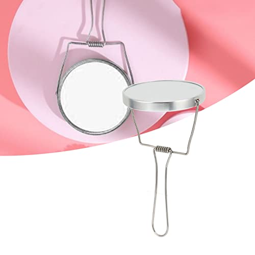 Sonew 2 Sided Vanity Mirror, Mini 360 Degree Rotation Aluminum Frame Silver Vanity Mirror with Stainless Steel Stand for Office Dormitory, Makeup Mirror for Woman and Man