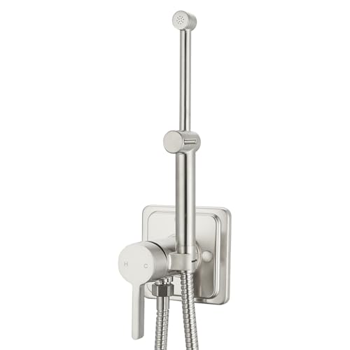 Brushed Nickel Handheld Warm Water Bidet Sprayer Mounted on the Wall, Concealed Hot and Cold Bidet Sprayer with Mixing Valve for Toilet - color: Brushed Nickel