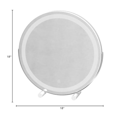 ROLOVE 18 Inch Makeup Mirror with Lights, Large Round Vanity Mirror for Tabletop Desk, Smart Touch Dimmable LED, 360° Rotation, White, Gifts for Women, Wife, Mom, Girls - size: 18"L x 18"W