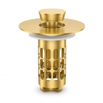 Snailhouse Bathroom Sink Stopper, Stainless Steel Pop Up Anti Clog Bathroom Sink Drain Strainer Plug with Brass Core and Removable Hair Catcher, Gold