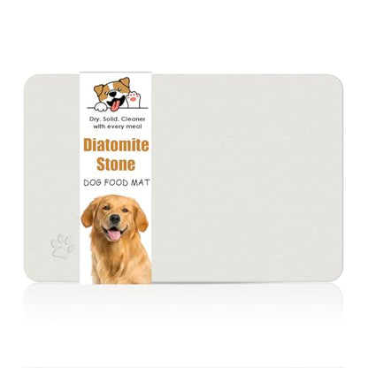 Newest Diatomite Stone Pet Feeding Mat for Dog&Cat–Super Absorbent Diatomite Fast Drying Stone Dog Food Mat, Quick Dry Dog Mats for Food and Water with Non-Slip Pad (24×16'', Off White, Square) - color: Off White Square
