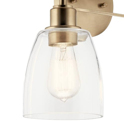 Kichler Meller 2-Light Bathroom Vanity Light Fixture with Clear Glass Shades, Industrial Wall Sconce in Champagne Bronze for Bathroom Mirror (11.25" x 5.5" x 7"), 55101CPZ - color: Champagne Bronze, style: Industrial