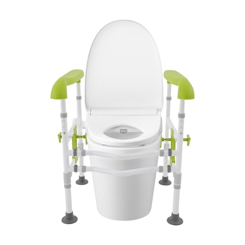 Toilet Safety Rails with Adjustable Height and Width, Stand Alone Toilet | Padded Handles, Bathroom Grab Bar for Elderly Seniors Handicap and Disabled, Freestanding Toilet Arms