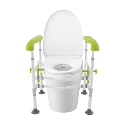 Toilet Safety Rails, Toilet Frame Toilet Arms for Elderly, Adjustable Height & Width Toilet Safety Frame, Foldable Handicap Toilet Handles for Seniors, Handicap & Disabled (Green) - color: Green