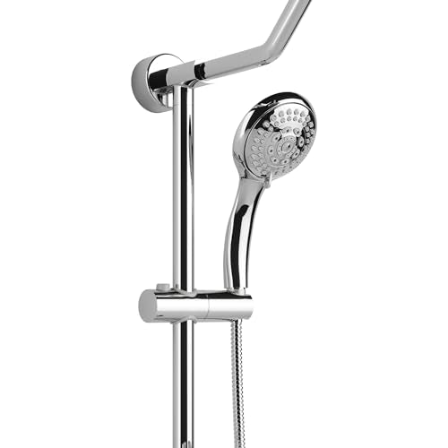 PULSE ShowerSpas Kauai III Polished Chrome Rain Shower Head with Handheld Spray - 2.5 GPM, 8" Showerhead, 5-Function HandShower, Adjustable Slide Bar - Shower Heads with Handheld Spray Combo - color: Chrome, size: 2.5 Gallon Per Minute