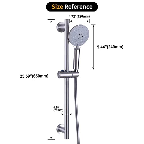 Shower Slide Bar with three Function Massaging Hand Shower Head Adjustable SUS 304 Stainless Steel Brushed D500011BN - color: Brushed Nickel