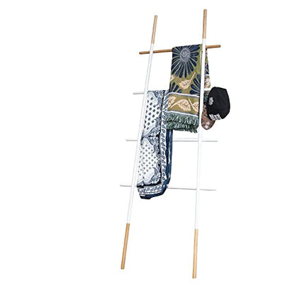 Freestanding Towel Ladder Rack, Space Saving, No-Scratch Wood, for Household Use, White - color: White