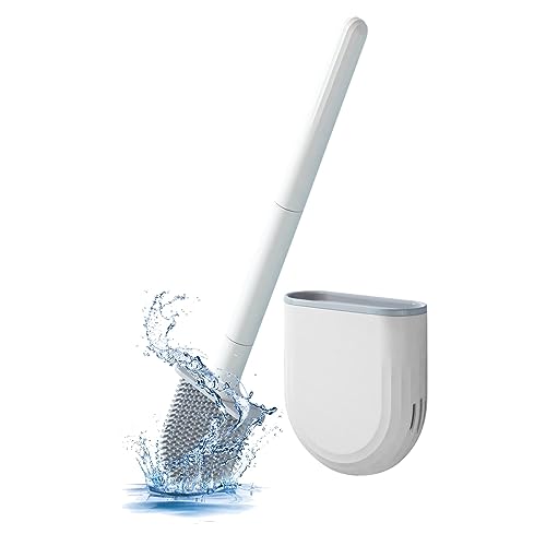 RV Silicone Toilet Brush with Holder, Drill-Free Wall Mounted Toilet Bowl Cleaner, Anti-Drip Anti-Roll Compact Brush for RV Camper & Small Bathroom (White) - color: White