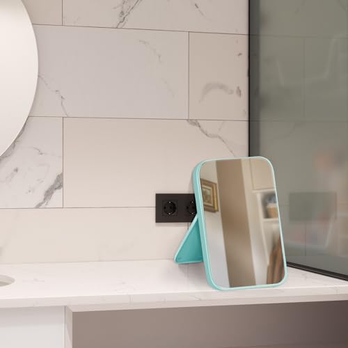 2Pcs Table Desk Vanity 8-Inch Makeup Mirror, Simple Portable Travel Mirror with Stand, Standing and Wall Hanging Dual-use Blue - color: 2pcs-blue