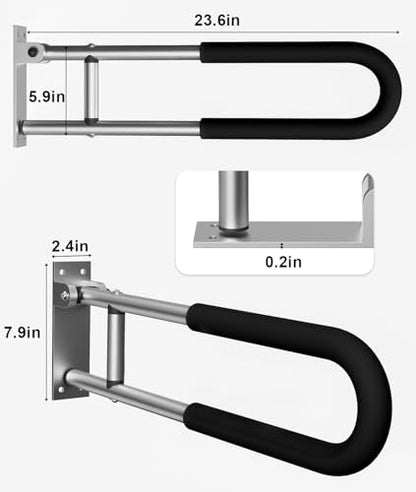 Handicap Grab Bars Rails 23.6 Inch Toilet Handrails Bathroom Safety Bar Hand Support Rail Handicapped Handrail Accessories for Seniors Elderly (23.6inch-2pc) - size: 24inch-2pc