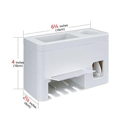 LUEXBOX Self Adhesive Toothbrush Holders Wall Mounted, Multifunction Toothpaste Stand with Covers, Automatic Toothpaste Dispenser for Bathroom, Toothbrush Hanger Rack for Dorm, Cabinet