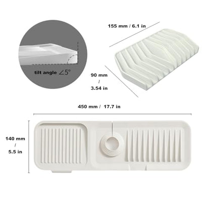 Kitchen Silicone Sink Splash Guard, 5° Slope Type Design Sink Mat,Sink Faucet Handle Drip Catcher Tray Mat Protectors,Sponge Holder and Bathroom Countertop Protect(include 1pcs extra storage mat)