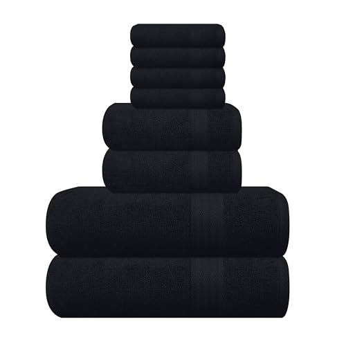 GLAMBURG Ultra Soft 8-Piece Towel Set - 100% Pure Ringspun Cotton, Contains 2 Oversized Bath Towels 27x54, 2 Hand Towels 16x28, 4 Wash Cloths 13x13 - Ideal for Everyday use, Hotel & Spa - Black - color: Black, size: 8 Piece Towel Set