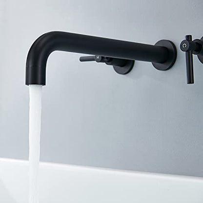 Wall Mount Tub Filler Black Tub Faucet Brass Bathroom Bathtub Faucets with 2 Handles - color: Black