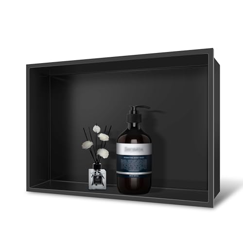 Shower Niche 18" x 12" Black Stainless Steel Wall Niche Black | No Tile Needed Over Mount, Recessed Single Shower Shelf for Bathroom Storage, Rustproof and Rust Resistant - color: Black, size: 12" x 18"