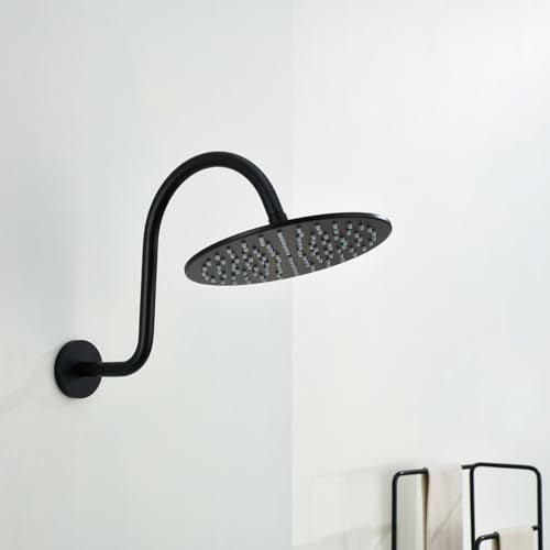RANDOM S Shaped Shower Head Riser Pipe,Goose Neck Shower Arm 13 Inch Shower Head Extension Arm with Flange,Standard 1/2" Connection,Matte Black.RD-91098-13MB - color: Matte Black