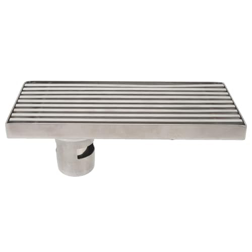 304 Stainless Steel Linear Shower Drain 8 Inch Long 20x10 cm Rectangular Floor Grate for 50 mm Pipe Middle Outlet (Side Drain) - size: Side Drain