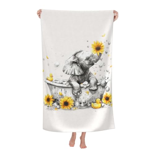 Cute Elephant Beach Towel, 32x52in Microfiber Quick Dry Gold Bathtub Sunflower White Bath Towels, Soft Lightweight Oversized Sand Free, for Travel Pool Swimming Gym Decor, Gifts - color: Elephant