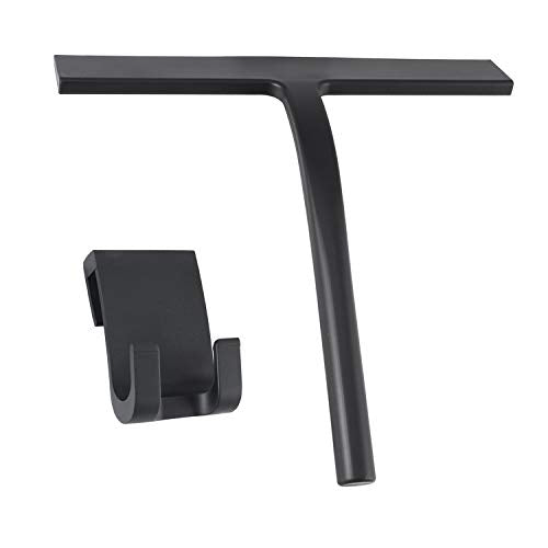 Silicone Shower Squeegee, Black, 9 inch | All-Purpose, For Shower Glass Door, With Hook, Household Cleaner Tool - size: 9 inch(1 hook)