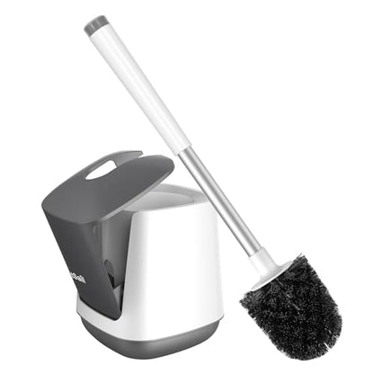 SetSail Toilet Brush and Holder, Self Closing Lid Toilet Bowl Brushes Holder and Extra Long Handle Ventilated Toilet Brush Set for Bathroom Cleaning, Nylon Bristles, White & Grey - color: White & Grey, size: 1 pack