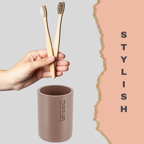 Matte Cappuccino Bathroom Cup, Toothbrush & Toothpaste Holder, Resin | Compact, Vanity Organizer for Toothbrushes, Razors & Makeup Brushes, Easy to Clean Surface, Durable Construction - color: Cappuccino