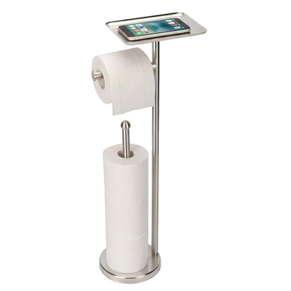 Toilet Paper Holder with Shelf, Freestanding Tissue Paper Stand with Storage Space for Extra 4 Toilet Paper Rolls (Stainless Steel Base, Brushed Nickel) - color: Brushed Nickel