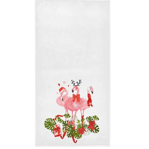 Naanle Christmas Style Tropical Pink Flamingo with Palm Gifts Branch Print Soft Absorbent Large Hand Towels Multipurpose for Bathroom, Hotel, Gym and Spa (16" x 30") - color: Flamingo