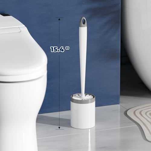 Holaloha Toilet Brush and Holder Set, Compact Design, 3 Pack, White | Bathroom Accessories, Ergonomic Handle, Space Saving, Dense Bristles, Deep Cleaning, Scrubber, with 3 Groove Gap Brushes