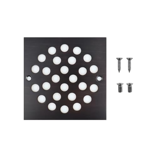 4 Inch Square Screw-in Shower Drain Cover Oil Rubbed Bronze | 304 stainless steel, large flow anti-clog structure, replaceable grate with matching screws for bathroom floor drain - color: Oil Rubbed Bronze