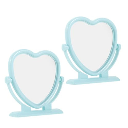 Amosfun 2pcs Heart Shaped Makeup Mirror Dual Sided Vanity Mirror Stand for Home Travel - color: Sky-blue