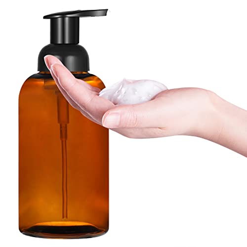 2 Pack Amber Glass Jar Soap Dispenser with Foaming Pump, 13 Ounce Amber Round Bottles Dispenser with Foaming Pump | Foam Soap Dispenser, Stainless Steel Pump, Bathroom Soap Dispenser Set, Home Decor