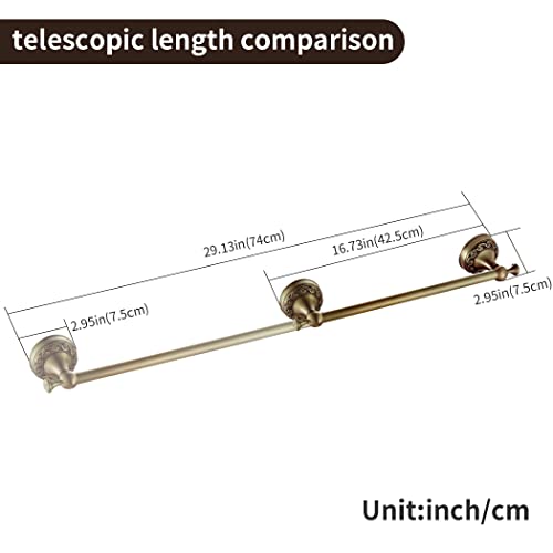 BATHSIR Antique Brass Towel Bar Set, Adjustable Bathroom Accessories Include Expandable Towel Holder Toilet Paper Holder Towel Ring Robe Hook Retro Carved Style Hardware 4 Piece Wall Mount